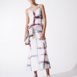 BLUE CHECK SILK SLIP DRESS