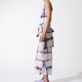 BLUE CHECK SILK SLIP DRESS