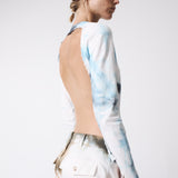 BLUE CHECK LONG SLEEVE LACE SHIRT