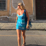 Silk slip dress custom blue