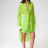 SILK COTTON PLEATS SHIRT DRESS