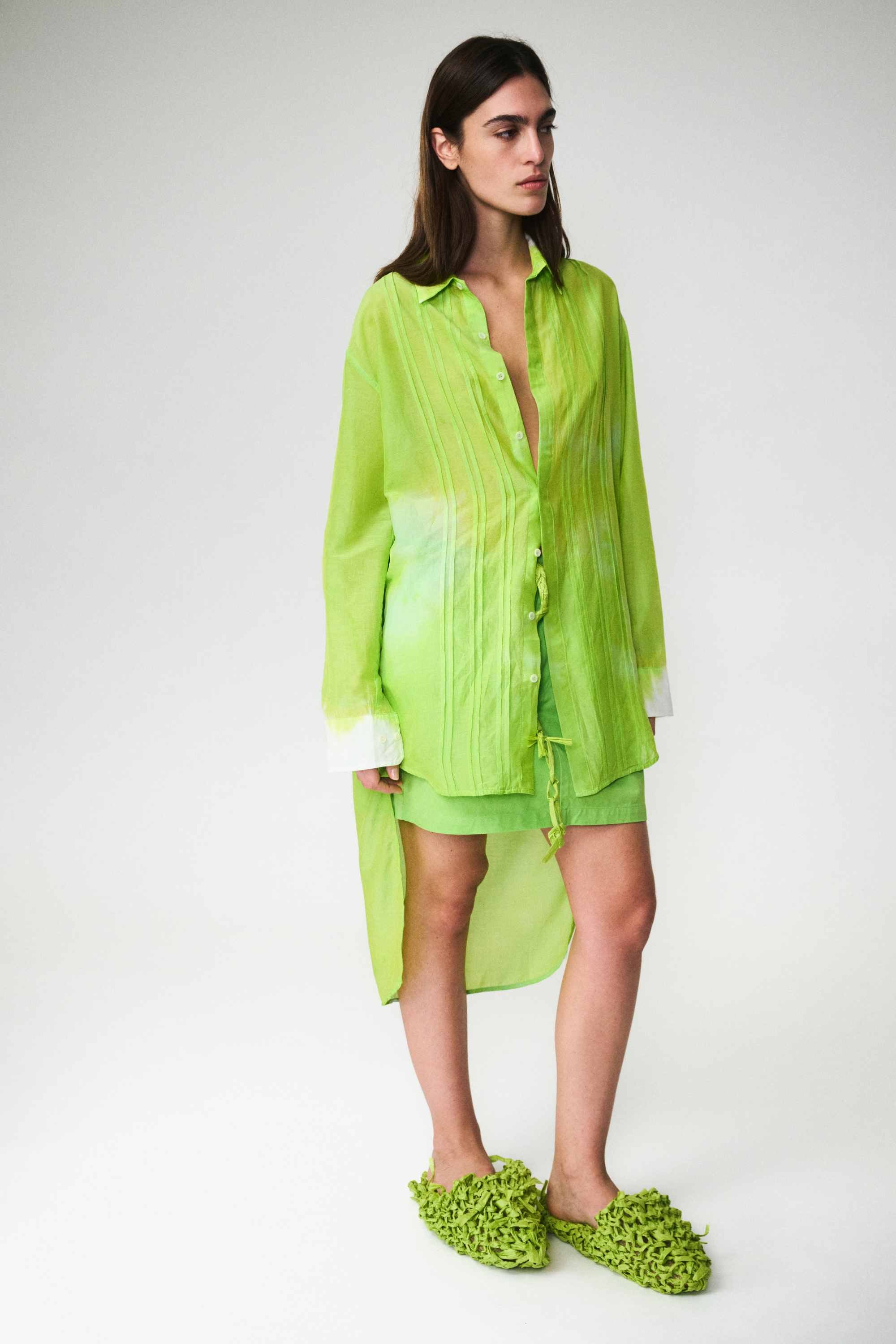 Luuda Raih SILK COTTON PLEATS SHIRT DRESS - Parakeet – Luuda