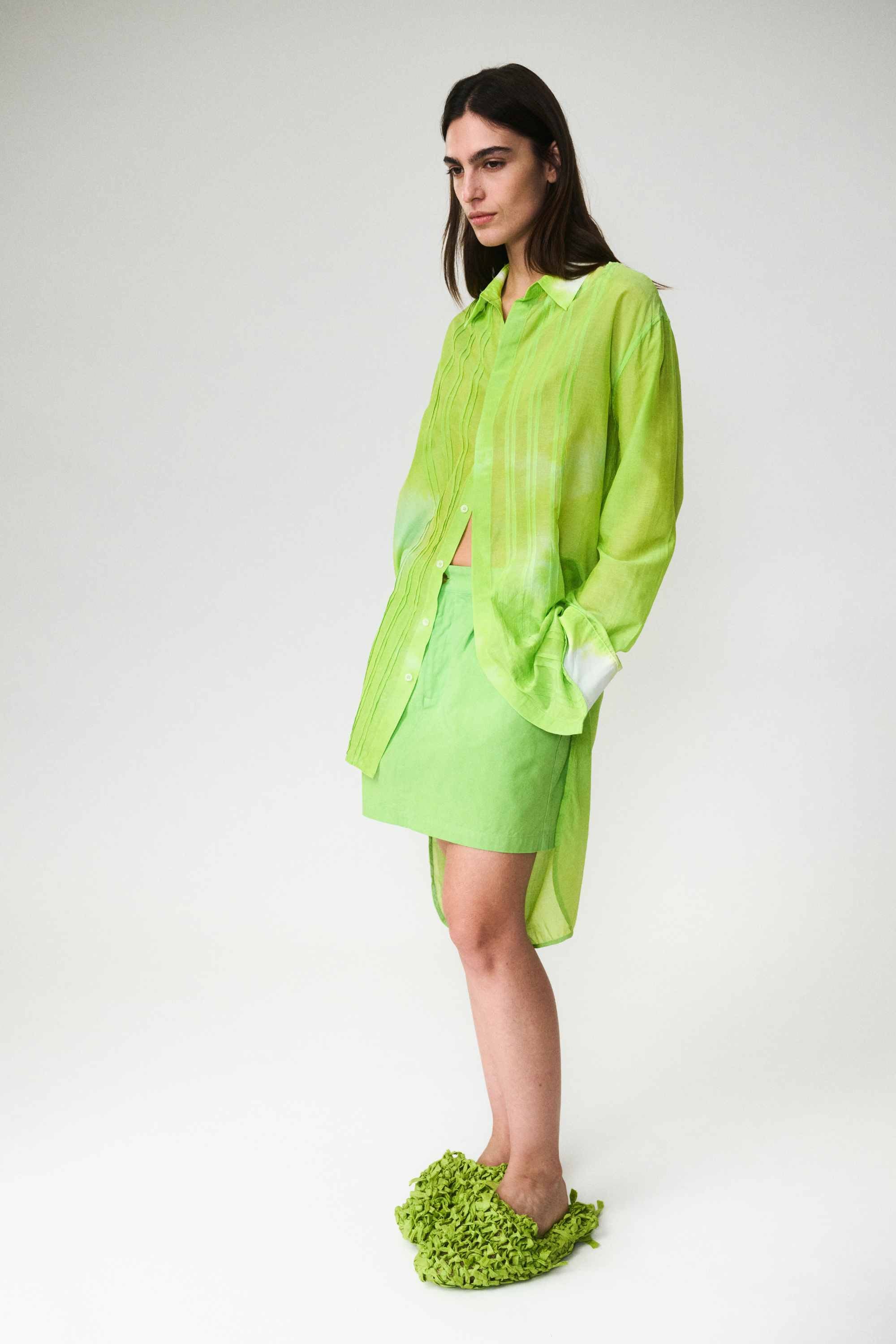 Luuda Raih SILK COTTON PLEATS SHIRT DRESS - Parakeet – Luuda