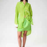 SILK COTTON PLEATS SHIRT DRESS