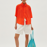 SHORT SLEEVE SILK BUTTON UP SHIRT